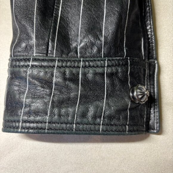 Chrome Hearts Black Leather Jean Jacket w/ White Pinstripe (Vintage) - Picture 8 of 14